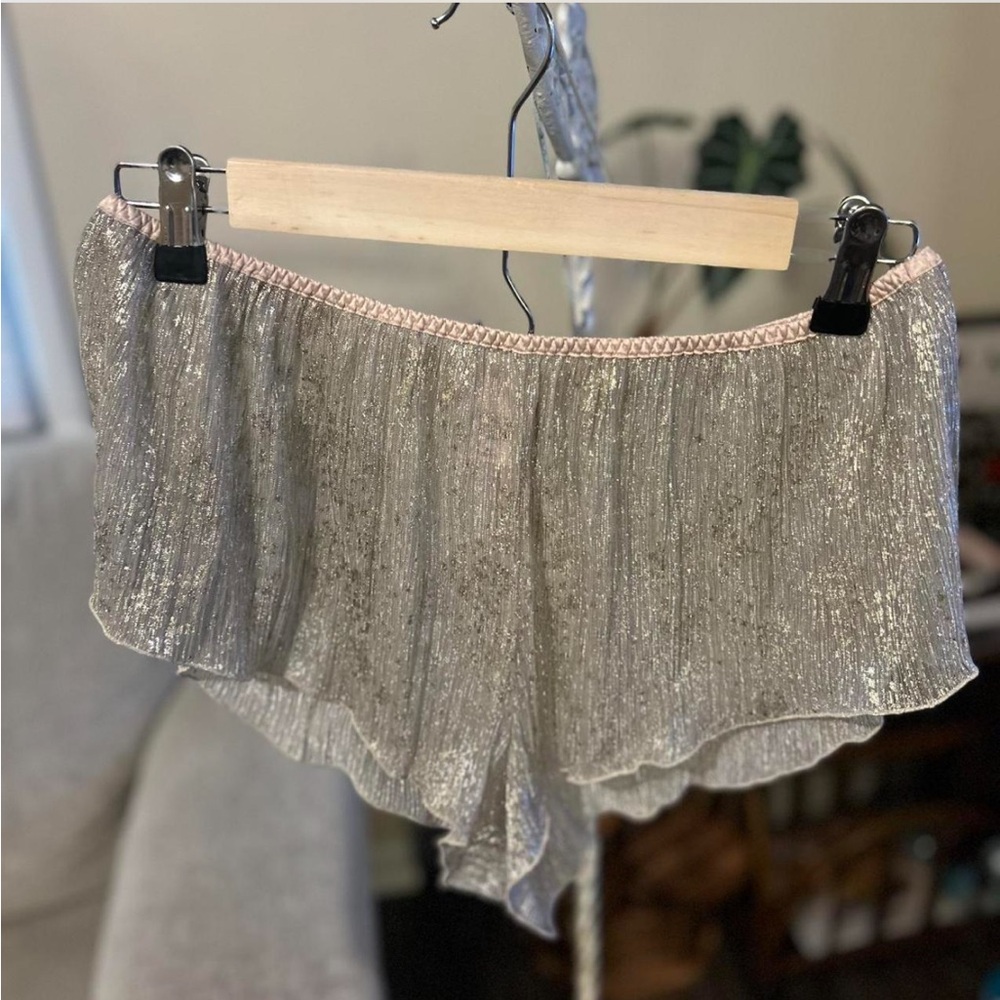 Victoria's Secret Metallic Silver Gold Pleated Shorts sexy pajama shorts sheer